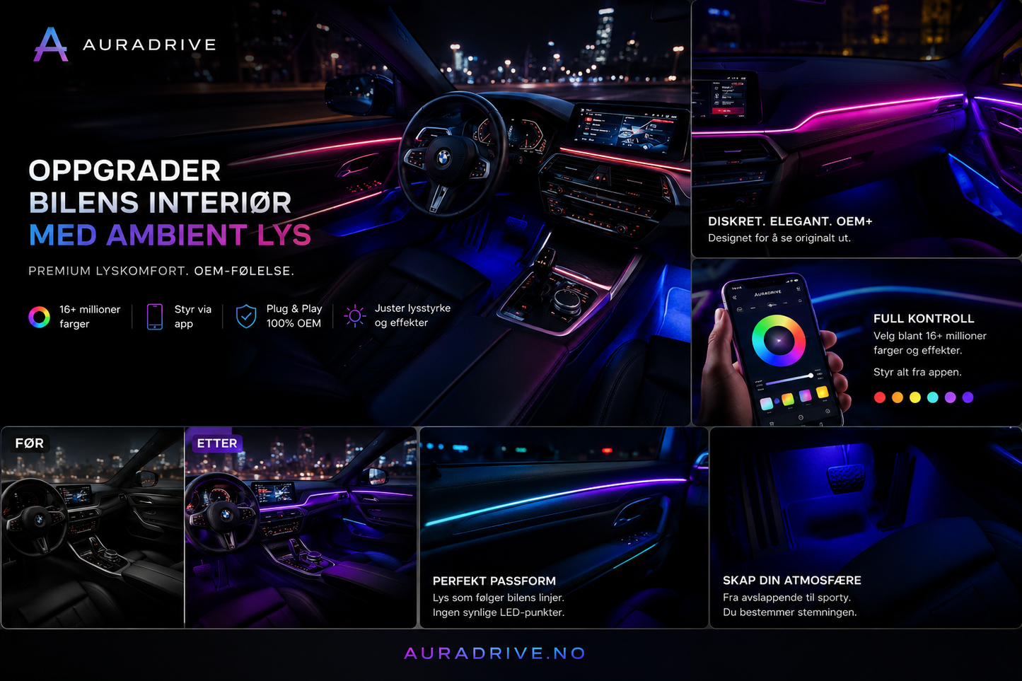 AuraDrive™ – Oppgrader Bilens Interiør med Ambient Lys